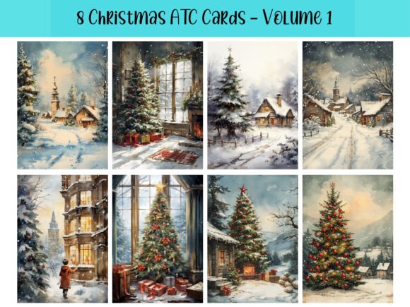 Download 8 Christmas ATC Cards for Scrapbooking - Atc Collection