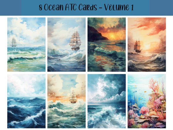 Download 8 Ocean ATC Cards for Scrapbooking - Atc Collection