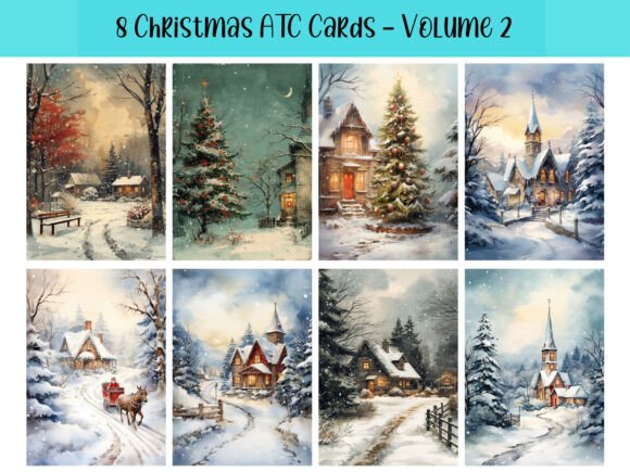 Download 8 Christmas ATC Cards for Junk Journals - Atc Collection