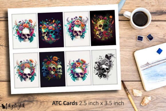 Download Flower Skulls ATC Cards for Journaling - Atc Collection